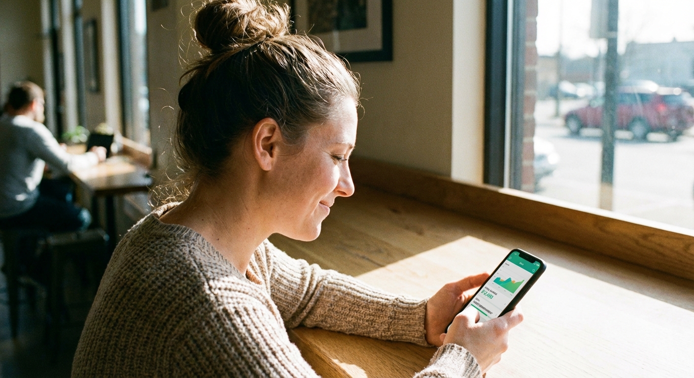 Persona revisando sus finanzas en su teléfono